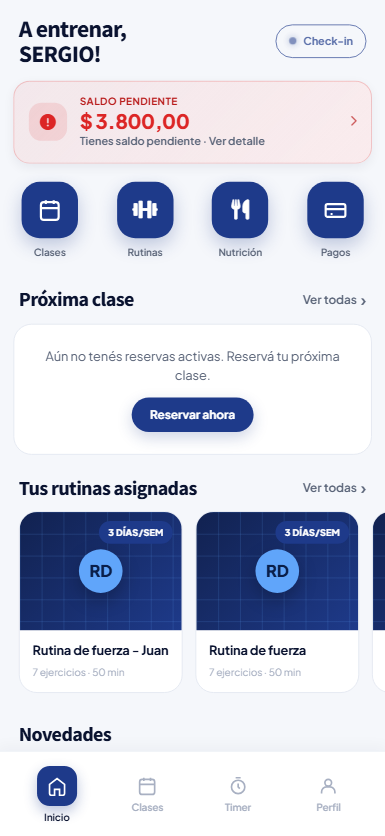 Panel de gestión SmartGym