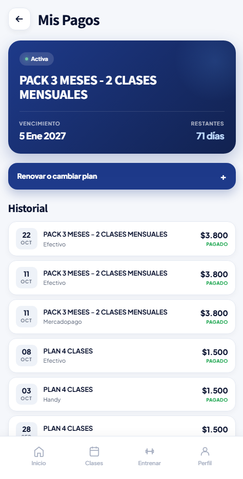 Pagos del socio en la app